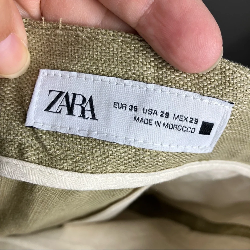 Zara cotton linen blend shorts green women’s size 29 new‎ without tags modern